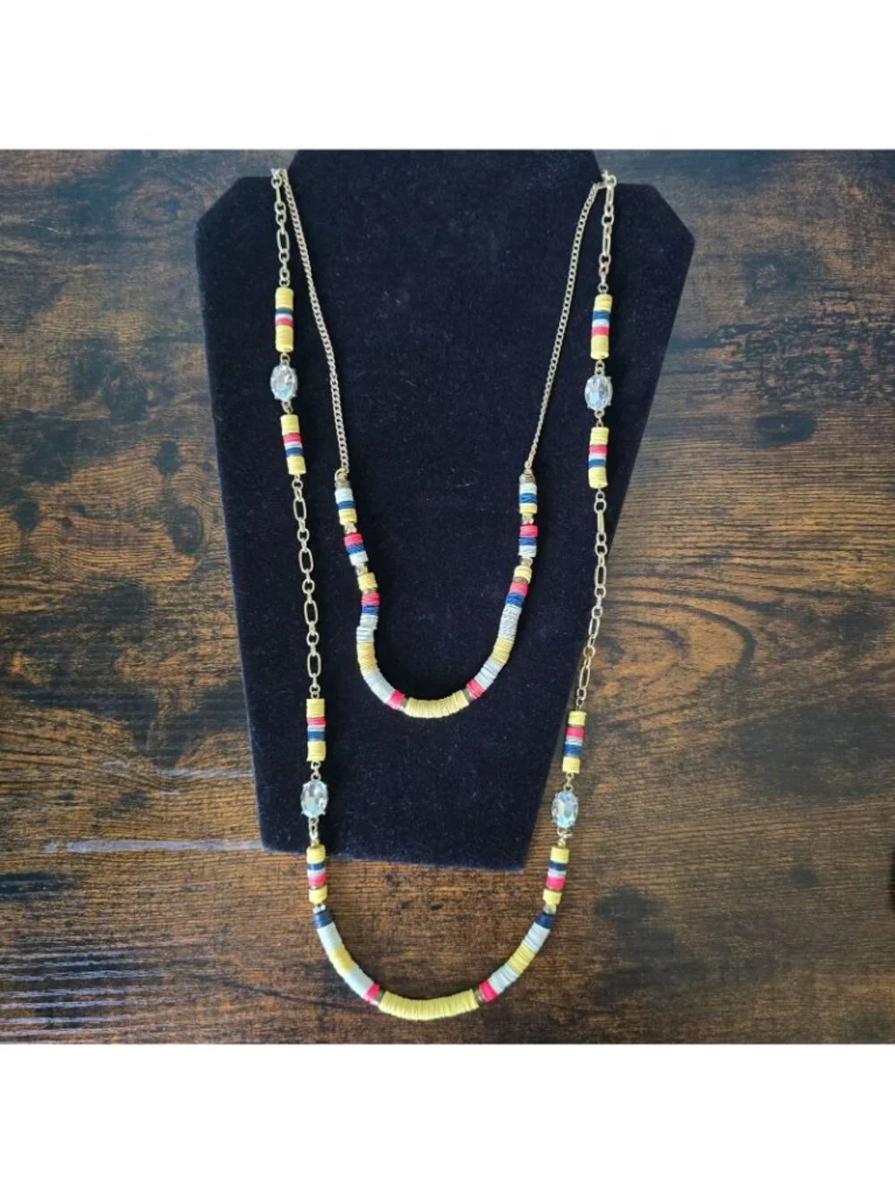 VTG Necklace Layered Beaded Long Gold-Tone Chain The Limited Nautical Yellow